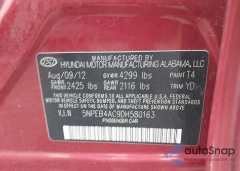 2013 Hyundai Sonata Gls из США, поврежденный, VIN 5NPEB4AC9DH580163